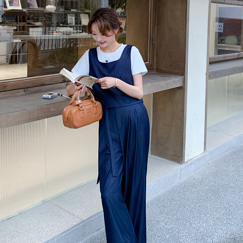 2025 Summer Women's Denim Outfit Set with Relaxed Wide-Leg Pants - Trendy Age-Reducing Style for Effortless Chic 2025 Summer Women's Denim Outfit Set with Relaxed Wide-Leg Pants - Trendy Age-Reducing Style for Effortless Chic