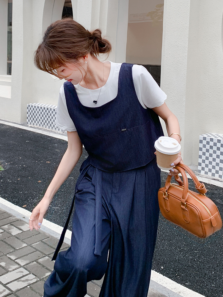 2025 Summer Women's Denim Outfit Set with Relaxed Wide-Leg Pants - Trendy Age-Reducing Style for Effortless Chic