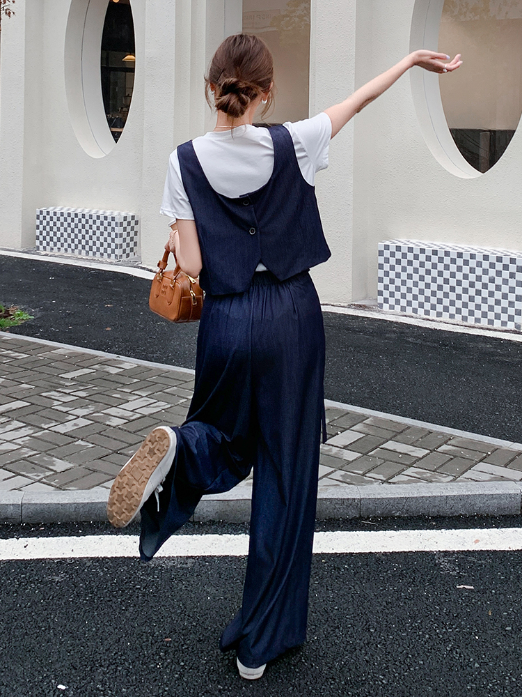 2025 Summer Women's Denim Outfit Set with Relaxed Wide-Leg Pants - Trendy Age-Reducing Style for Effortless Chic 2025 Summer Women's Denim Outfit Set with Relaxed Wide-Leg Pants - Trendy Age-Reducing Style for Effortless Chic