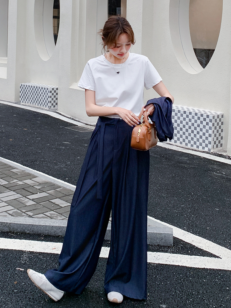 2025 Summer Women's Denim Outfit Set with Relaxed Wide-Leg Pants - Trendy Age-Reducing Style for Effortless Chic 2025 Summer Women's Denim Outfit Set with Relaxed Wide-Leg Pants - Trendy Age-Reducing Style for Effortless Chic