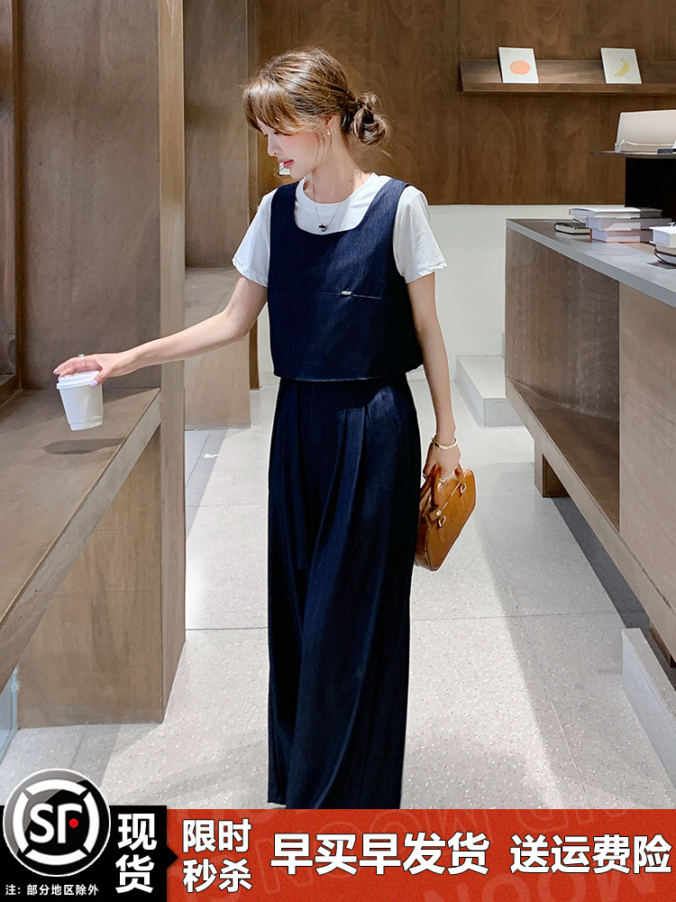 2025 Summer Women's Denim Outfit Set with Relaxed Wide-Leg Pants - Trendy Age-Reducing Style for Effortless Chic 2025 Summer Women's Denim Outfit Set with Relaxed Wide-Leg Pants - Trendy Age-Reducing Style for Effortless Chic