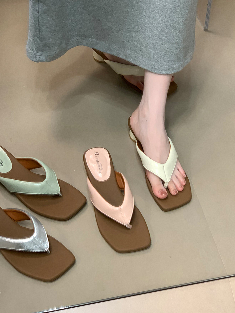 2025 Summer Womenâ€™s High Heel One Strap Sandals - Simple Square Toe Flip Flops for Skirts & Outwear, Perfect for Y2K Style