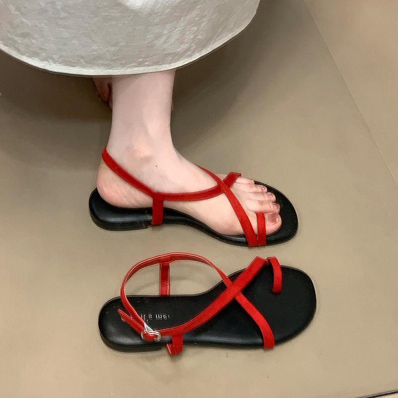 2025 Summer Women's Open-Toe Beach Sandals, Commuter-Style Flat Toe-Post Roman Flip-Flops