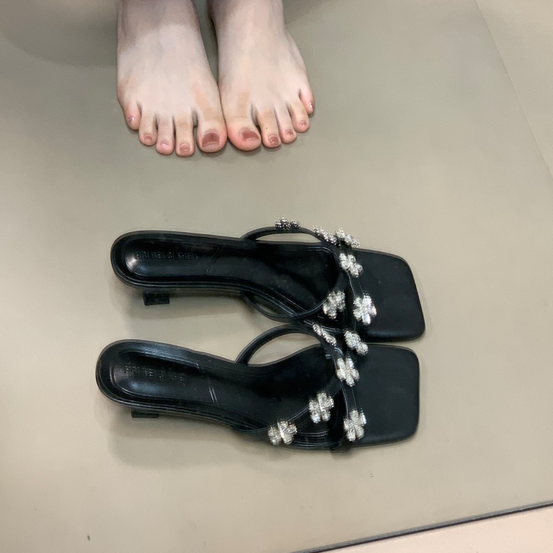 2025 Summer Women's Open Toe Cross Strap Sandals - Thin Heel Water Drill Design