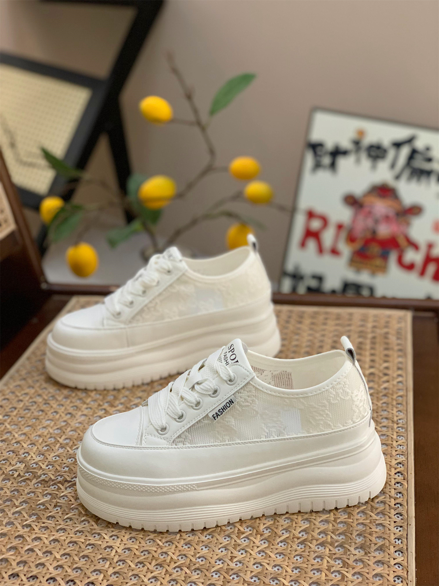 2025 Summer Women's Thick-Soled Platform Mesh Leather Sneakers - Casual Sports Shoes for Height Increase