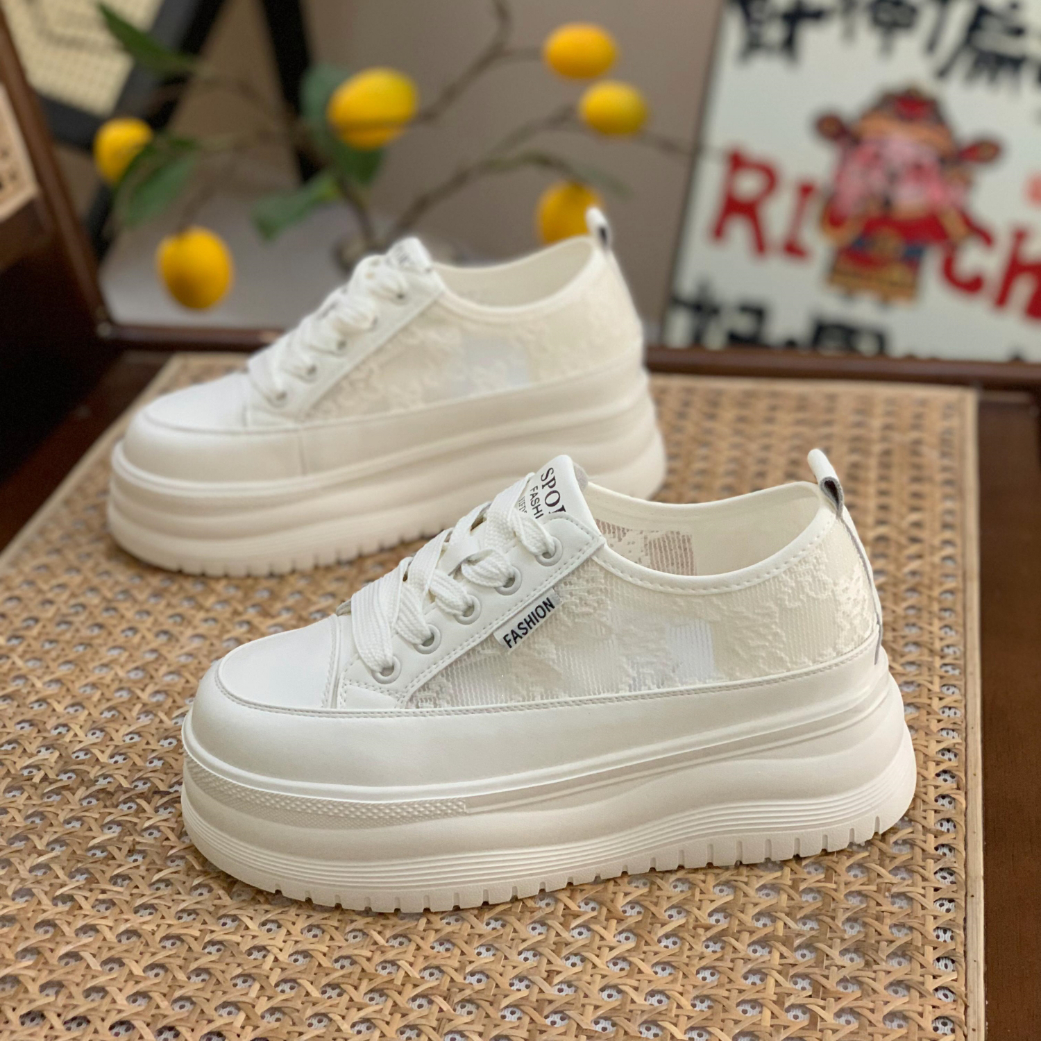 2025 Summer Women's Thick-Soled Platform Mesh Leather Sneakers - Casual Sports Shoes for Height Increase
