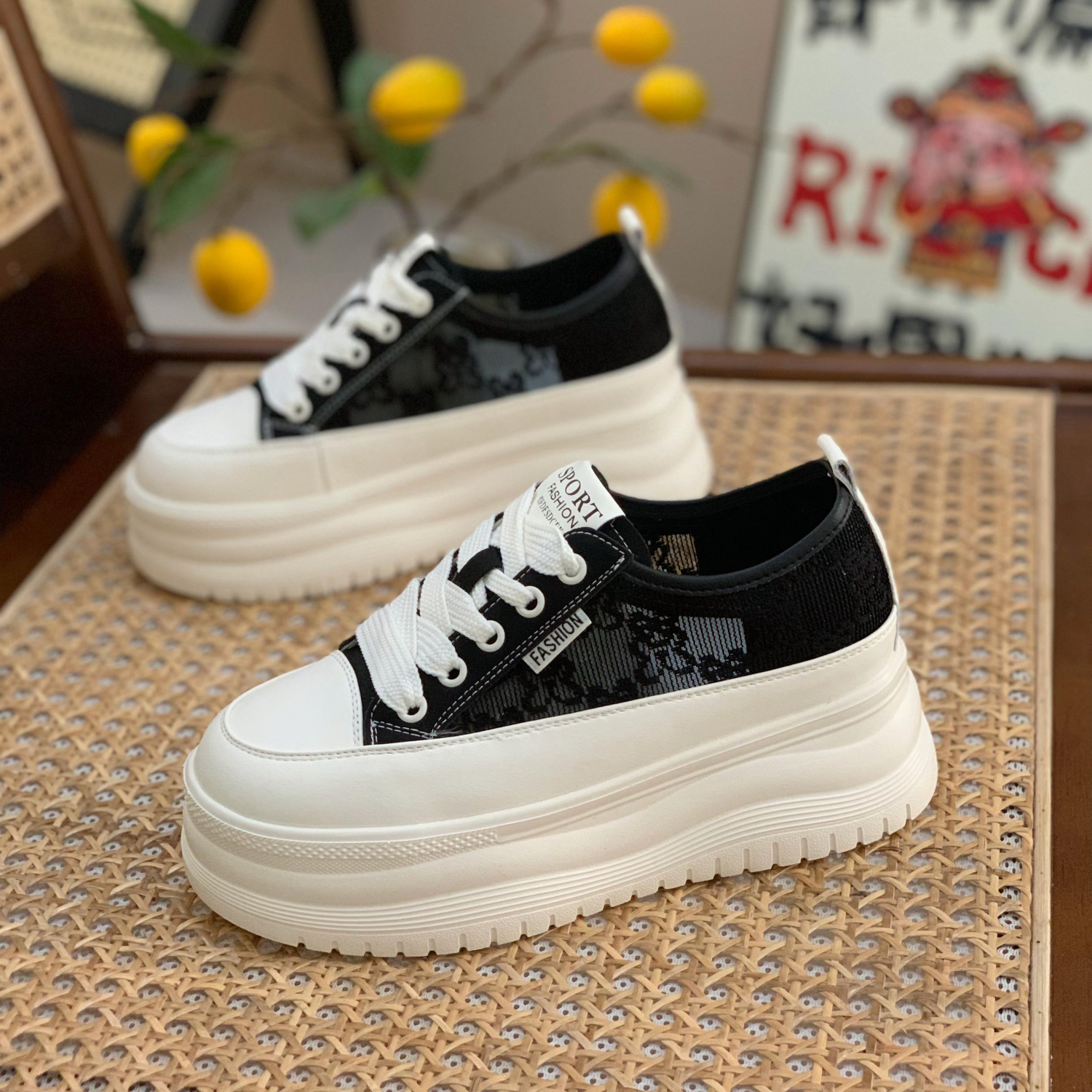 2025 Summer Women's Thick-Soled Platform Mesh Leather Sneakers - Casual Sports Shoes for Height Increase 2025 Summer Women's Thick-Soled Platform Mesh Leather Sneakers - Casual Sports Shoes for Height Increase