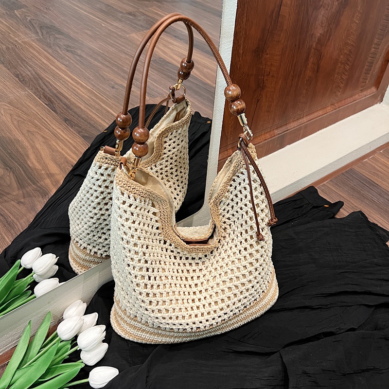 2025 Summer Woven Beach Bag for Women, Hollow Hand-Held Tote, Stylish Shoulder Crossbody for Commuting and Vacation