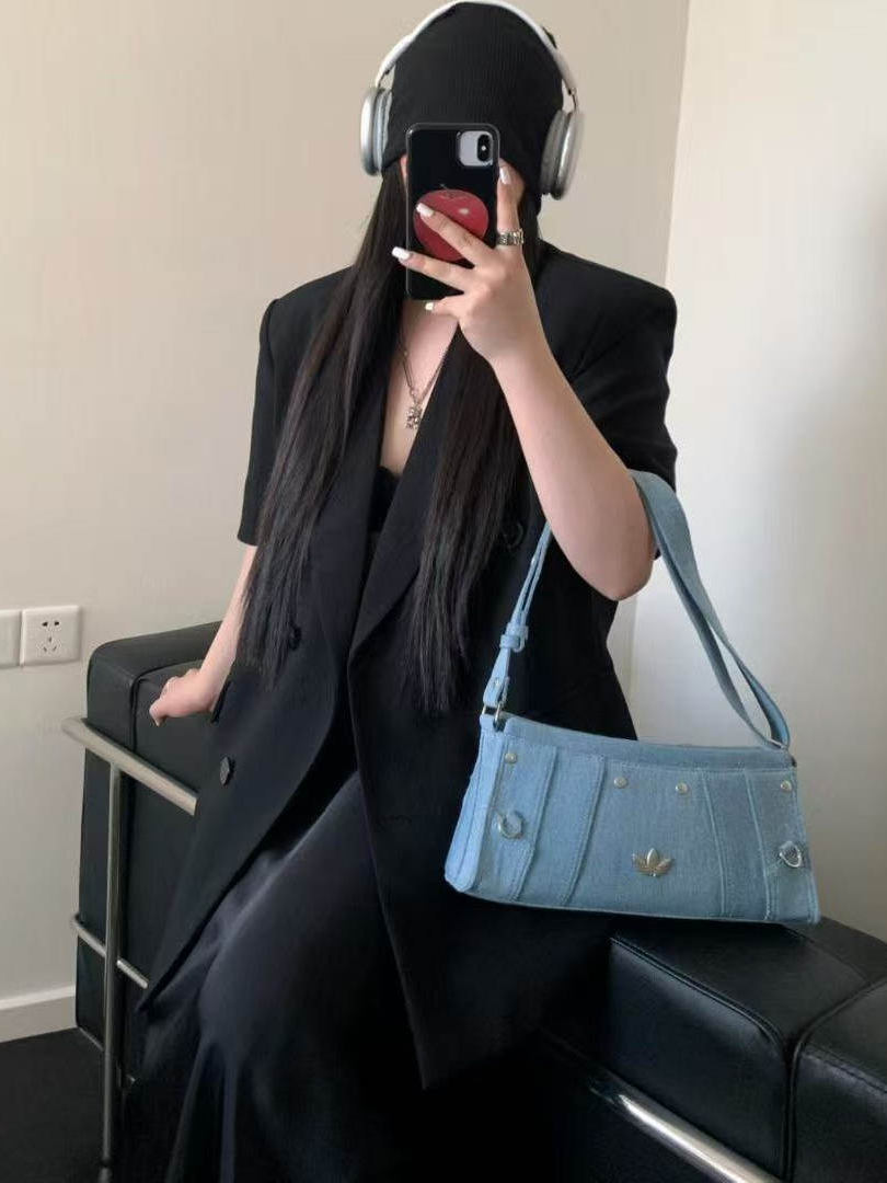 2025 Wash Denim Stitching Design Versatile Shoulder Crossbody Tote Bag for Influencers, Y2K Fashion Trend