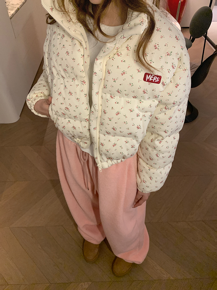 2025 Winter American Sweet Floral Cotton Jacket for Women - Short Thick Coat for Petite, Autumn and Winter Outerwear