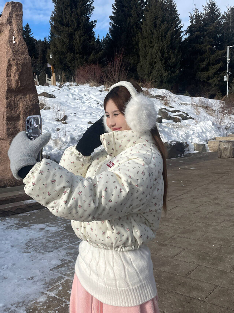 2025 Winter Floral Print Cotton Jacket - Loose, Thick, Warm Versatile Coat for Couples - Y2K Style