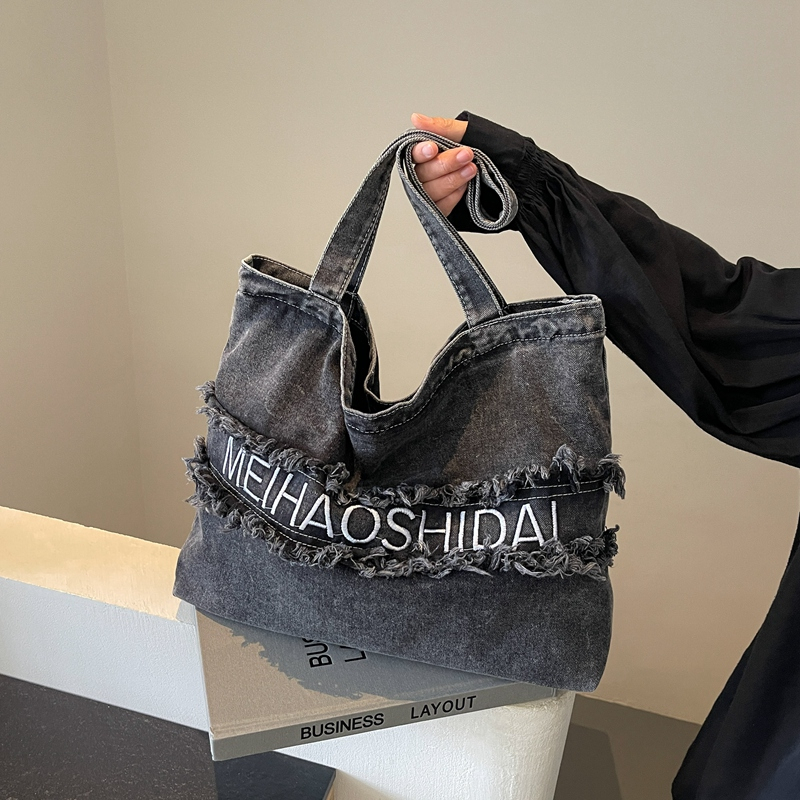 2025 Women's Denim Tote Bag - Large Capacity College Commuter Shoulder Bag for Students