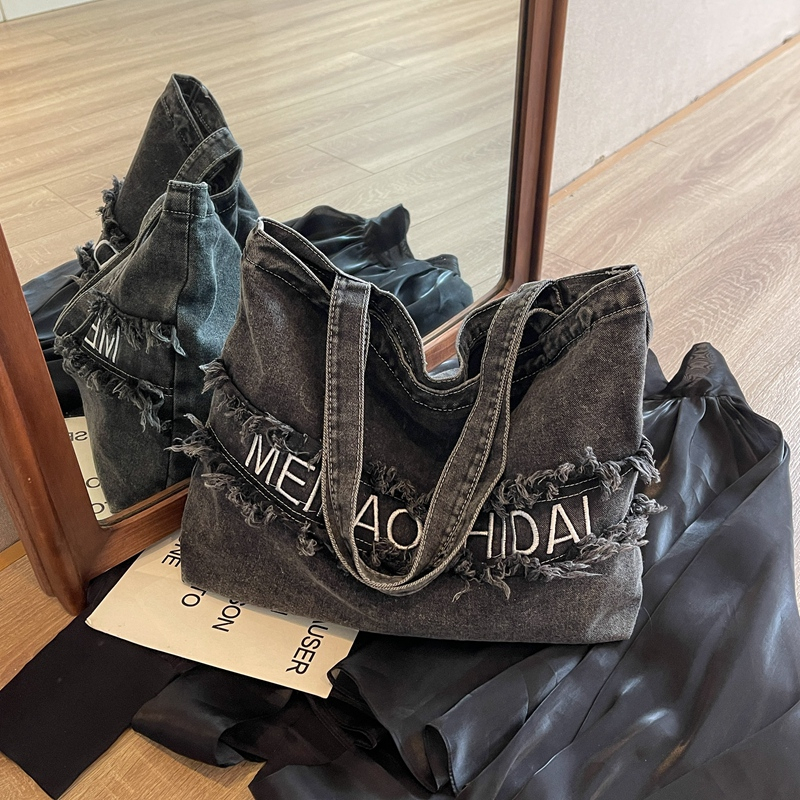 2025 Women's Denim Tote Bag - Large Capacity College Commuter Shoulder Bag for Students