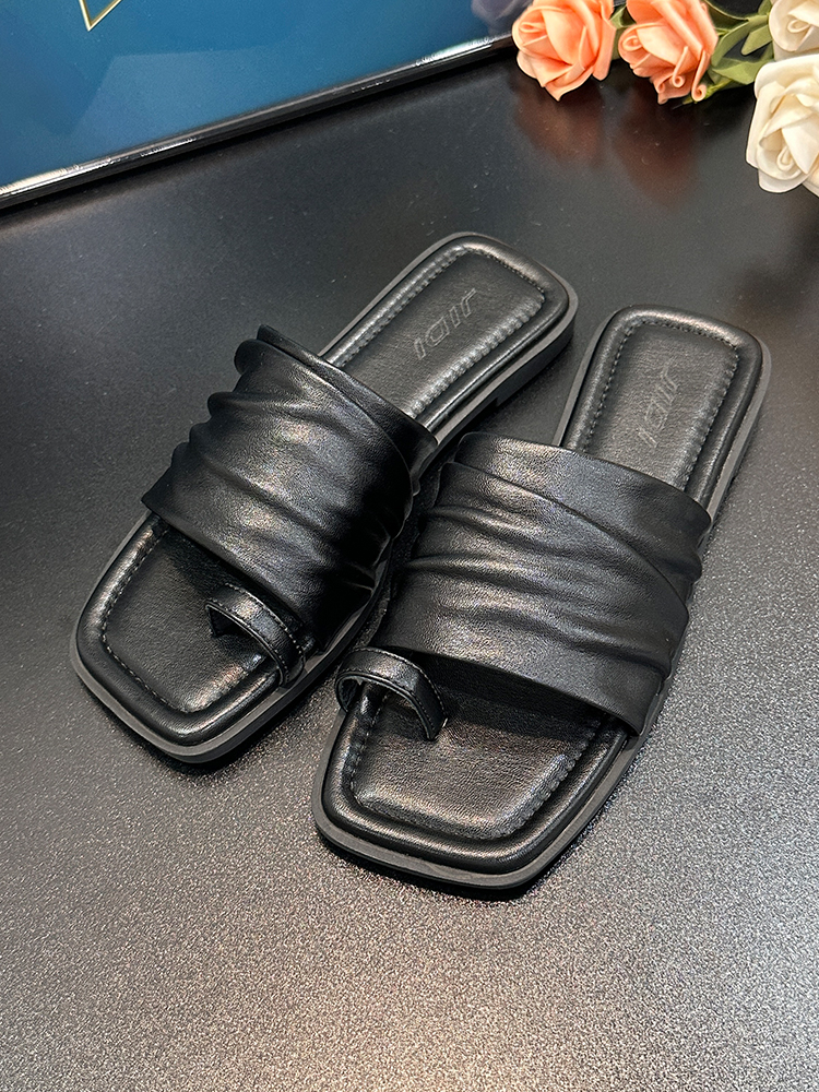 2025 Women's French Pleated Square-Toe Slide Sandals - Versatile Flat Thong Sandals for Summer Style 2025 Women's French Pleated Square-Toe Slide Sandals - Versatile Flat Thong Sandals for Summer Style