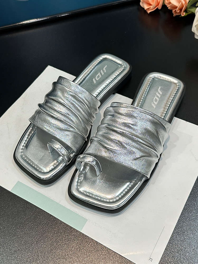 2025 Women's French Pleated Square-Toe Slide Sandals - Versatile Flat Thong Sandals for Summer Style 2025 Women's French Pleated Square-Toe Slide Sandals - Versatile Flat Thong Sandals for Summer Style