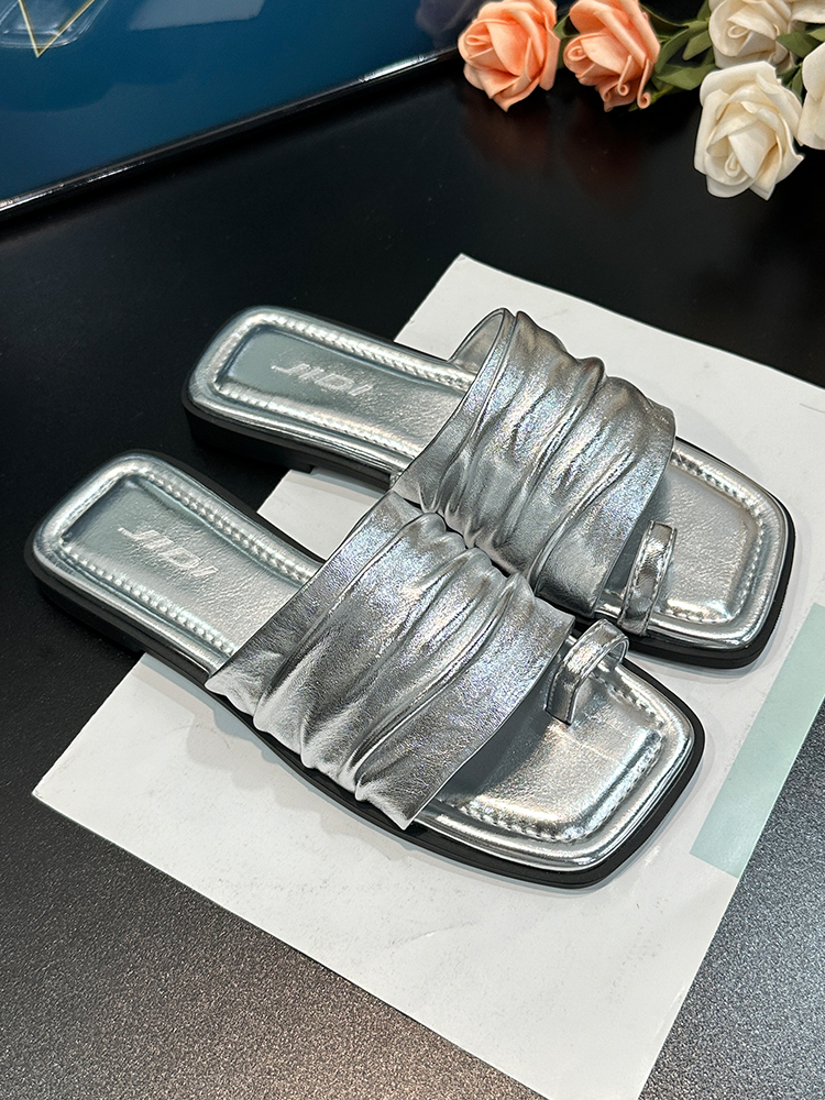 2025 Women's French Pleated Square-Toe Slide Sandals - Versatile Flat Thong Sandals for Summer Style 2025 Women's French Pleated Square-Toe Slide Sandals - Versatile Flat Thong Sandals for Summer Style