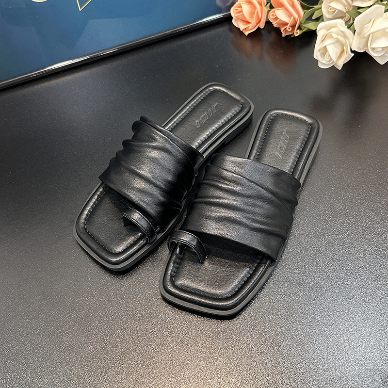 2025 Women's French Pleated Square-Toe Slide Sandals - Versatile Flat Thong Sandals for Summer Style 2025 Women's French Pleated Square-Toe Slide Sandals - Versatile Flat Thong Sandals for Summer Style