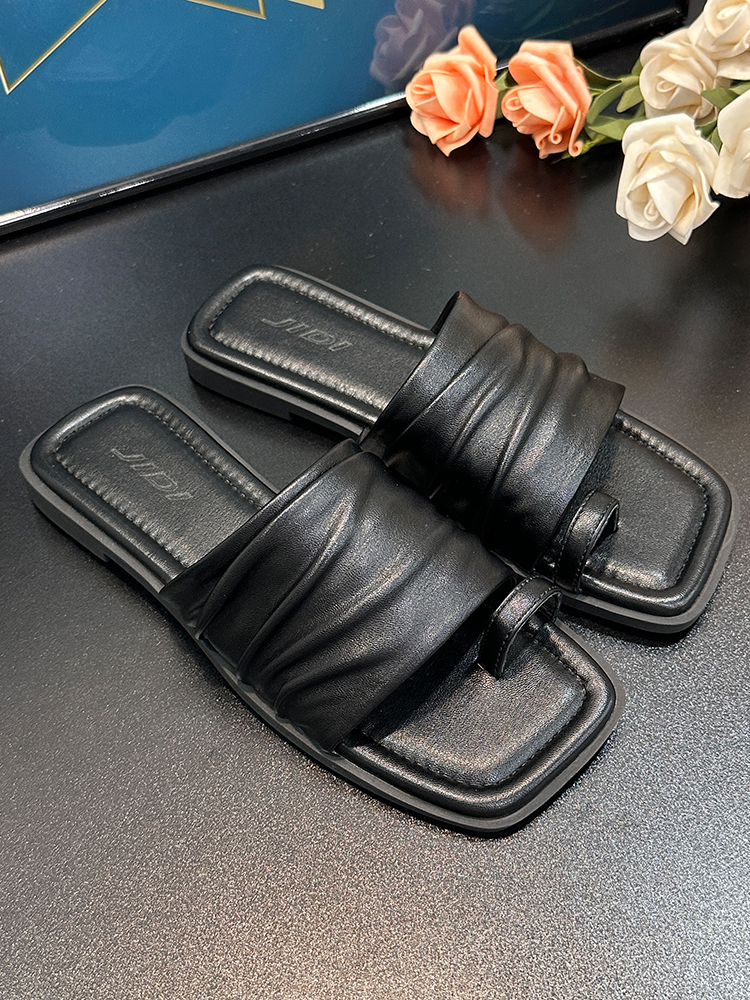 2025 Women's French Pleated Square-Toe Slide Sandals - Versatile Flat Thong Sandals for Summer Style 2025 Women's French Pleated Square-Toe Slide Sandals - Versatile Flat Thong Sandals for Summer Style