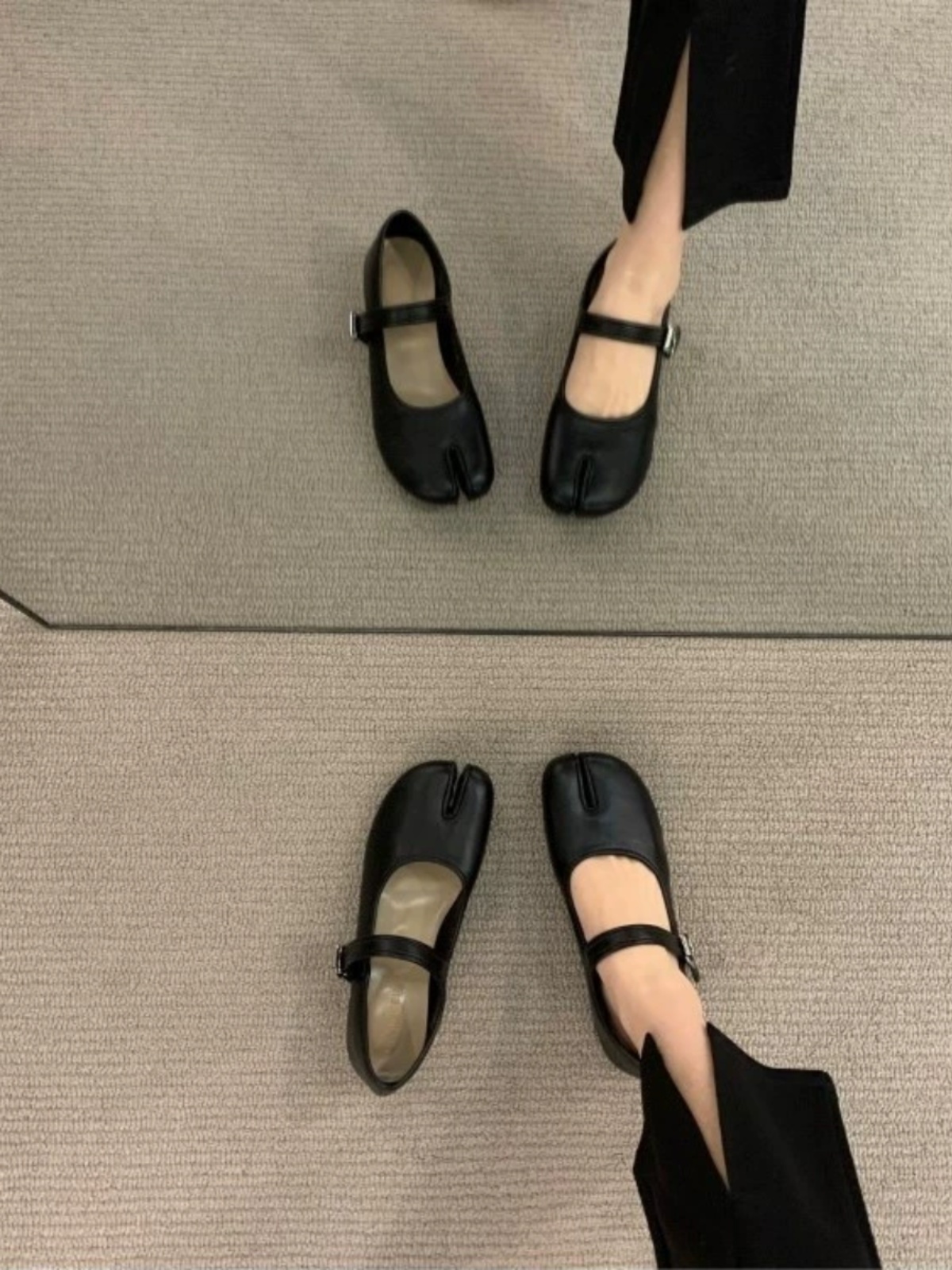 2025 Women's Genuine Leather Mary Jane Shoes - French Style Chunky Heel, Split Toe, Shallow Mouth Design, Pig Hoof Detail