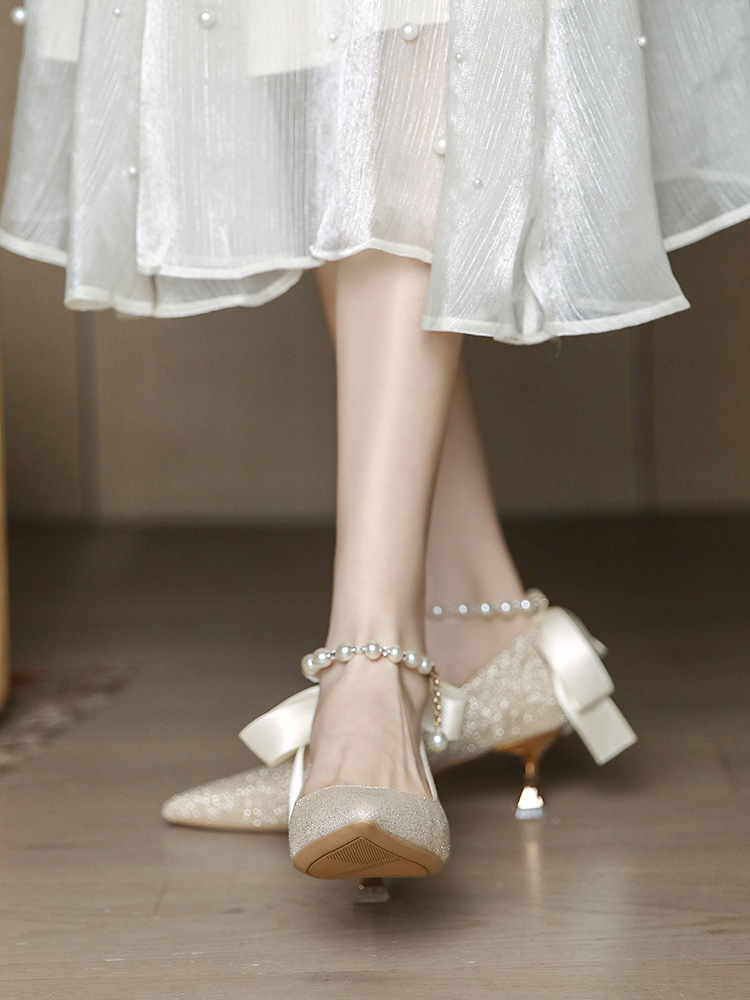 2025 Women's High Heel Wedding Shoes - French Style Comfortable Bridesmaid Chunky Heels for Daily Wear 2025 Women's High Heel Wedding Shoes - French Style Comfortable Bridesmaid Chunky Heels for Daily Wear