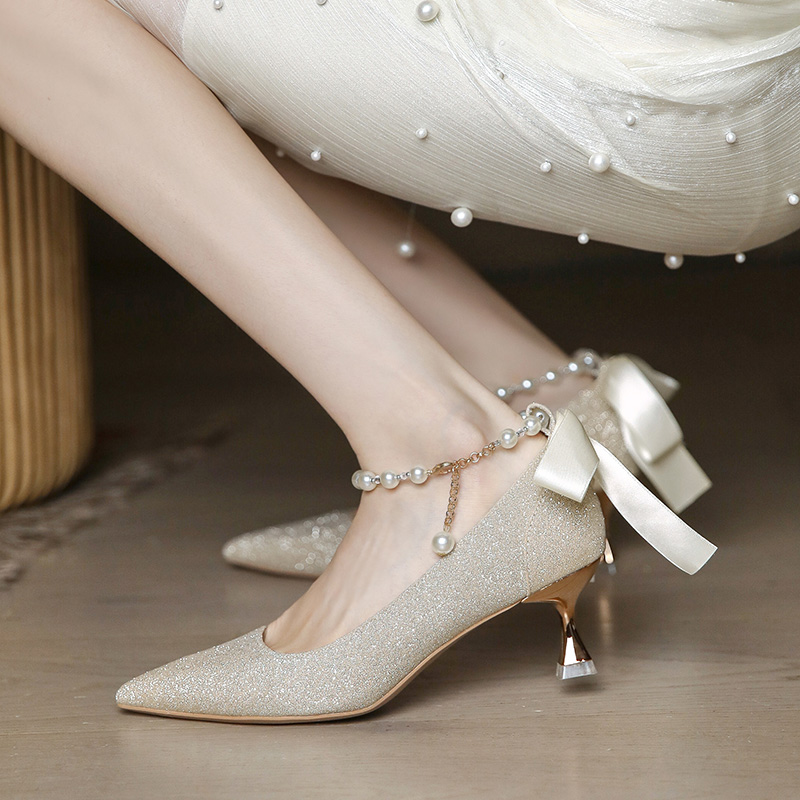 2025 Women's High Heel Wedding Shoes - French Style Comfortable Bridesmaid Chunky Heels for Daily Wear 2025 Women's High Heel Wedding Shoes - French Style Comfortable Bridesmaid Chunky Heels for Daily Wear