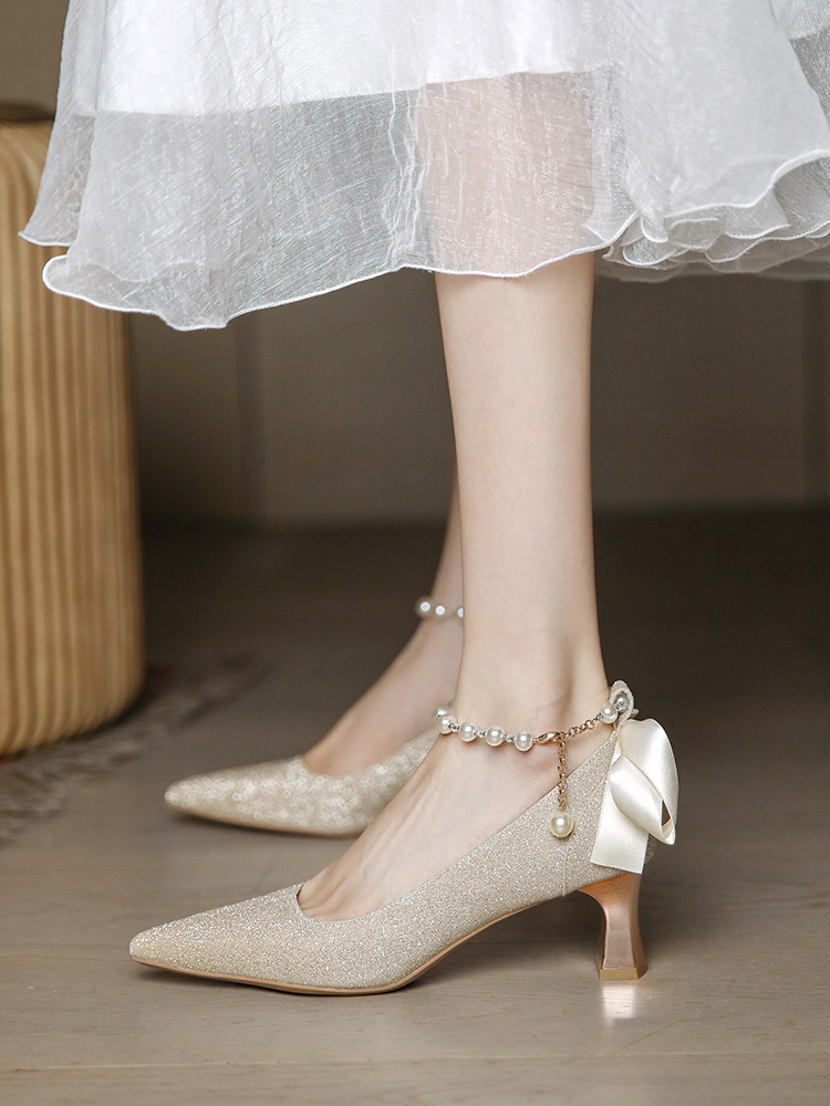 2025 Women's High Heel Wedding Shoes - French Style Comfortable Bridesmaid Chunky Heels for Daily Wear 2025 Women's High Heel Wedding Shoes - French Style Comfortable Bridesmaid Chunky Heels for Daily Wear