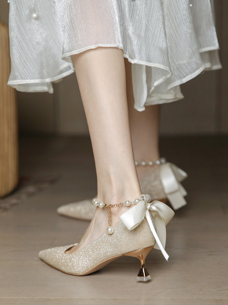 2025 Women's High Heel Wedding Shoes - French Style Comfortable Bridesmaid Chunky Heels for Daily Wear 2025 Women's High Heel Wedding Shoes - French Style Comfortable Bridesmaid Chunky Heels for Daily Wear