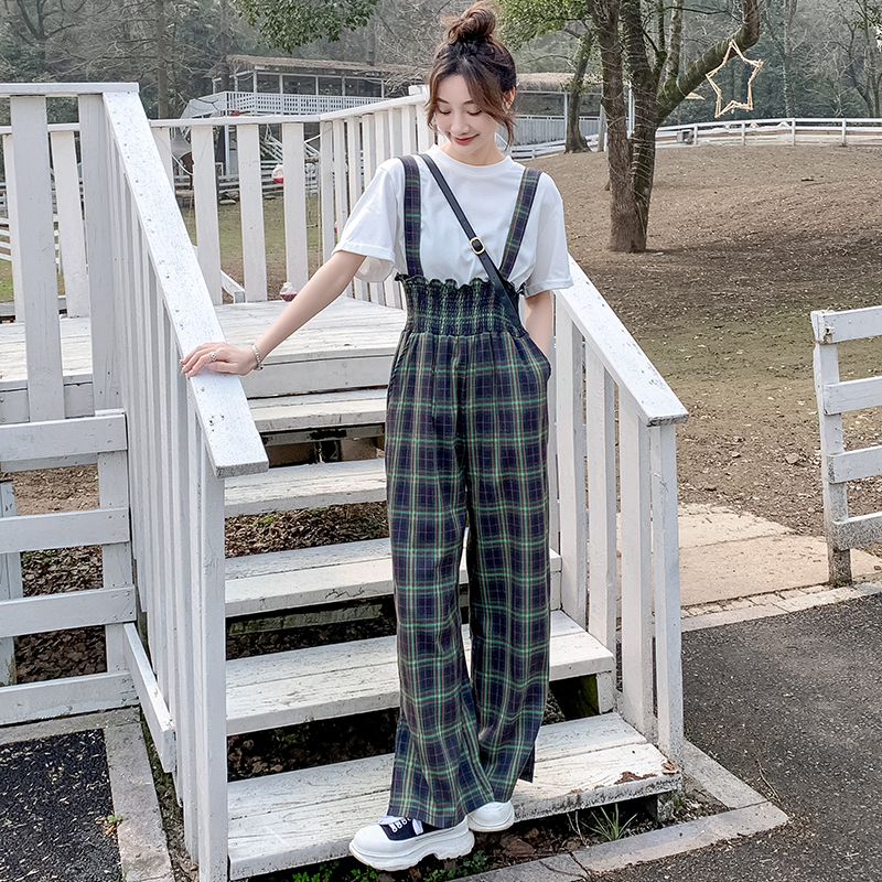 2025 Women's High-Waisted Plaid Suspenders Pants - Casual Straight Wide-Leg Trousers for Spring and Summer, Trendy Versatile Style 2025 Women's High-Waisted Plaid Suspenders Pants - Casual Straight Wide-Leg Trousers for Spring and Summer, Trendy Versatile Style
