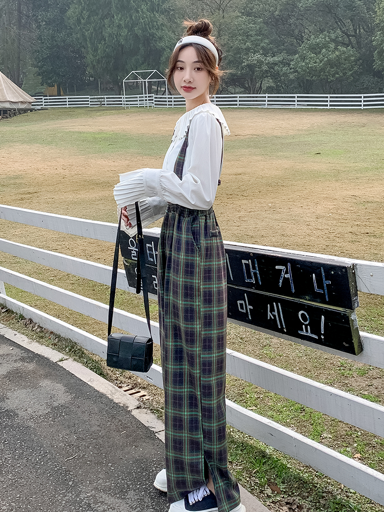 2025 Women's High-Waisted Plaid Suspenders Pants - Casual Straight Wide-Leg Trousers for Spring and Summer, Trendy Versatile Style 2025 Women's High-Waisted Plaid Suspenders Pants - Casual Straight Wide-Leg Trousers for Spring and Summer, Trendy Versatile Style