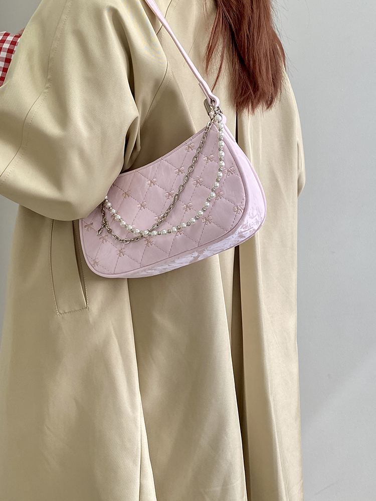 2025 Women's Korean-Style Pink Chain Underarm Crossbody Bag - Small Shoulder Bag with Niche Design