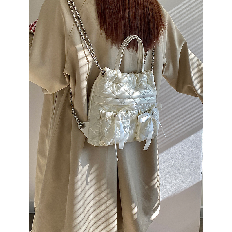 2025 Women's Korean Style Versatile High-End Backpack with Chain Detail - Fashionable Small Double Shoulder Bag