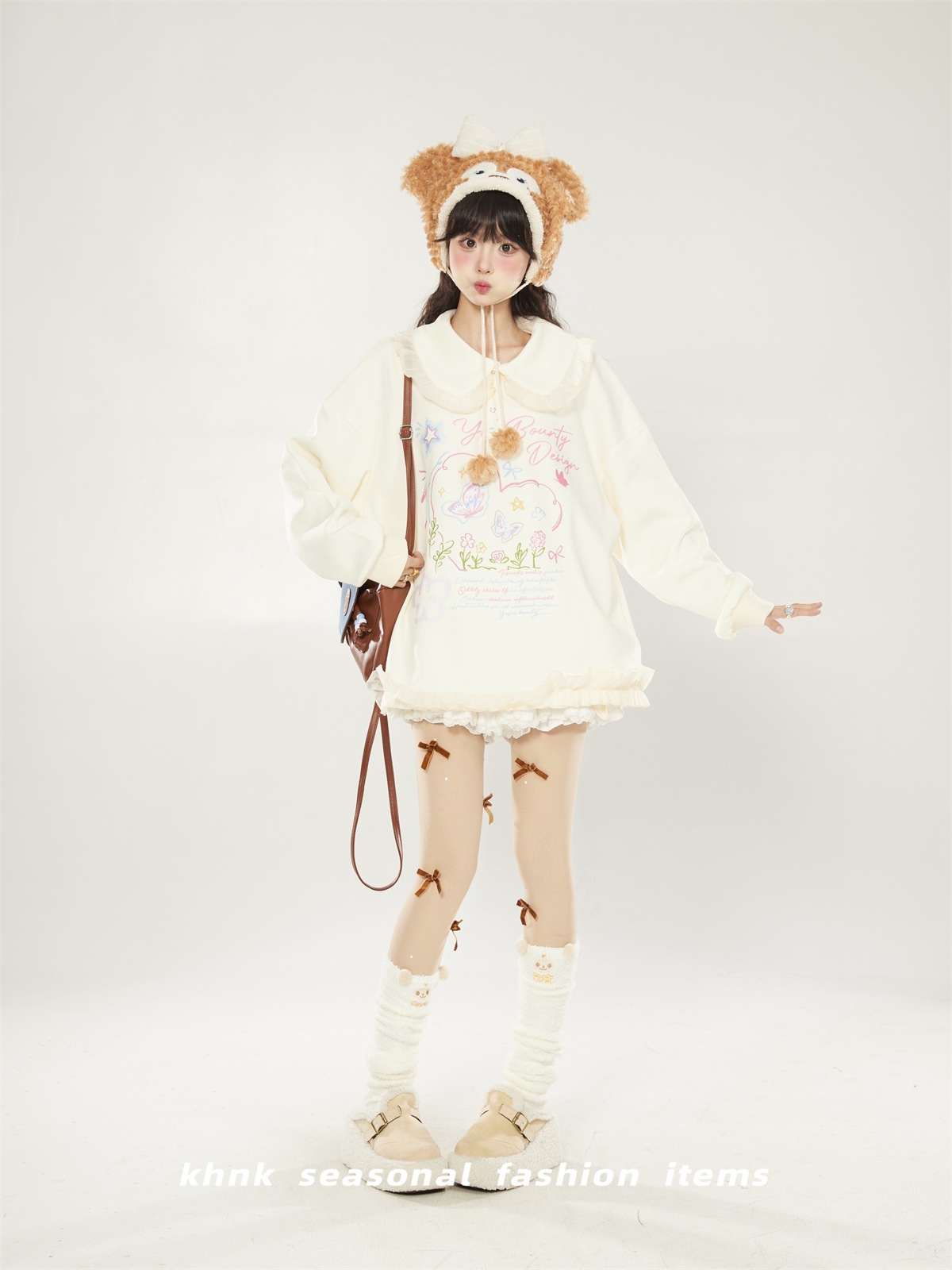 2025 Women's Printed Sweatshirt with Lace Trim and Cute Collar - Versatile Pullover Jacket for Spring and Autumn, Korean Style 2025 Women's Printed Sweatshirt with Lace Trim and Cute Collar - Versatile Pullover Jacket for Spring and Autumn, Korean Style