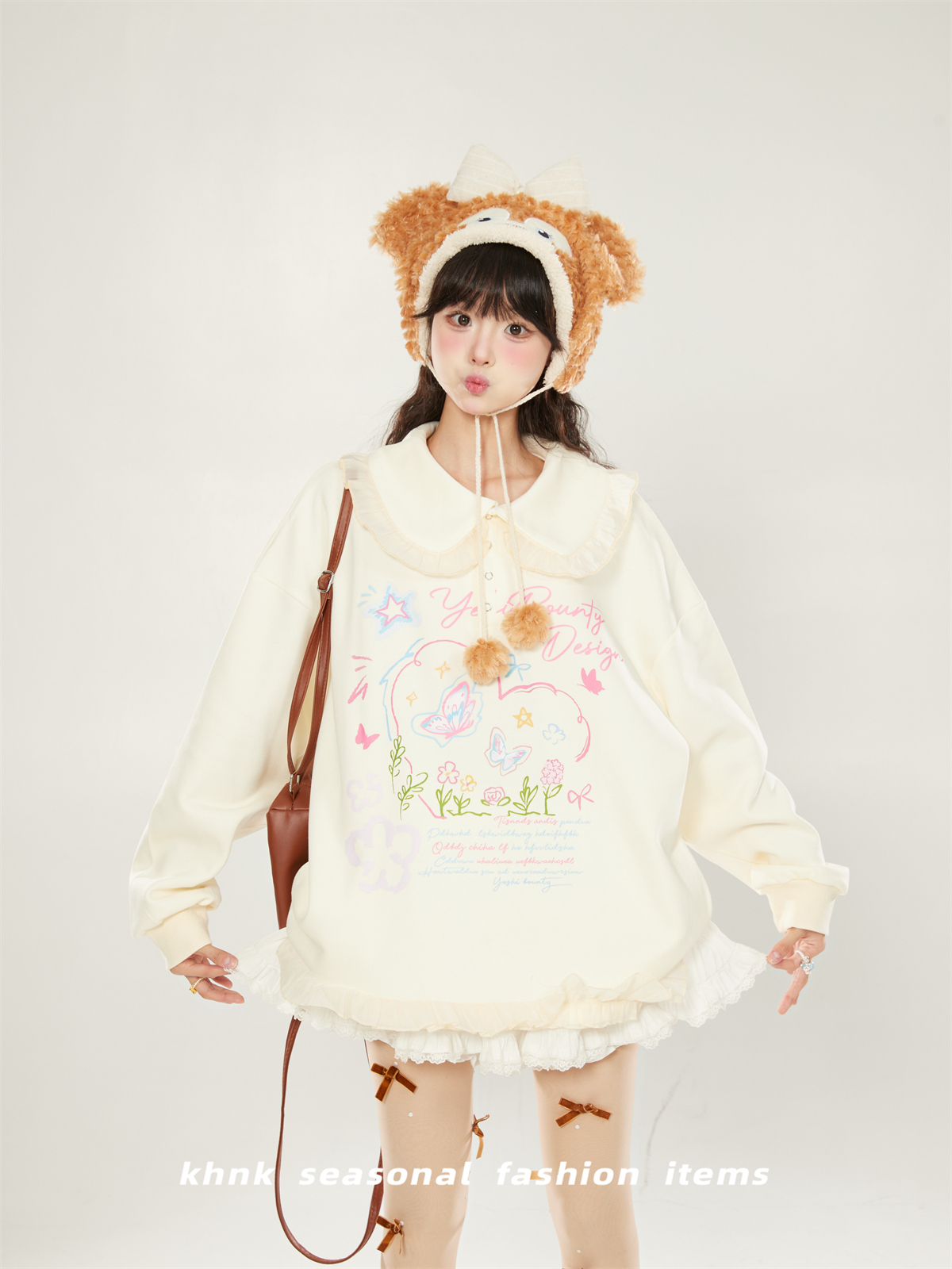 2025 Women's Printed Sweatshirt with Lace Trim and Cute Collar - Versatile Pullover Jacket for Spring and Autumn, Korean Style 2025 Women's Printed Sweatshirt with Lace Trim and Cute Collar - Versatile Pullover Jacket for Spring and Autumn, Korean Style