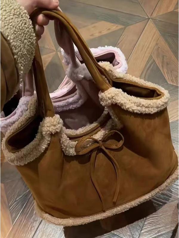 2025 Women’s Suede Plush Melard Shoulder Handbag - Autumn Winter Lamb Wool Tote Bucket Bag for Commuting 2025 Women’s Suede Plush Melard Shoulder Handbag - Autumn Winter Lamb Wool Tote Bucket Bag for Commuting