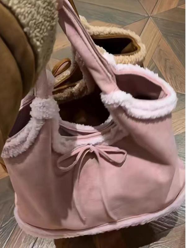 2025 Women’s Suede Plush Melard Shoulder Handbag - Autumn Winter Lamb Wool Tote Bucket Bag for Commuting 2025 Women’s Suede Plush Melard Shoulder Handbag - Autumn Winter Lamb Wool Tote Bucket Bag for Commuting