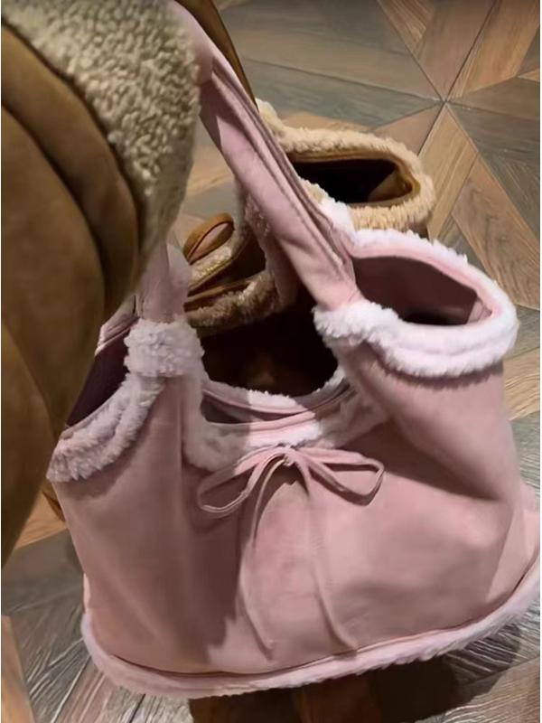 2025 Women’s Suede Plush Melard Shoulder Handbag - Autumn Winter Lamb Wool Tote Bucket Bag for Commuting 2025 Women’s Suede Plush Melard Shoulder Handbag - Autumn Winter Lamb Wool Tote Bucket Bag for Commuting
