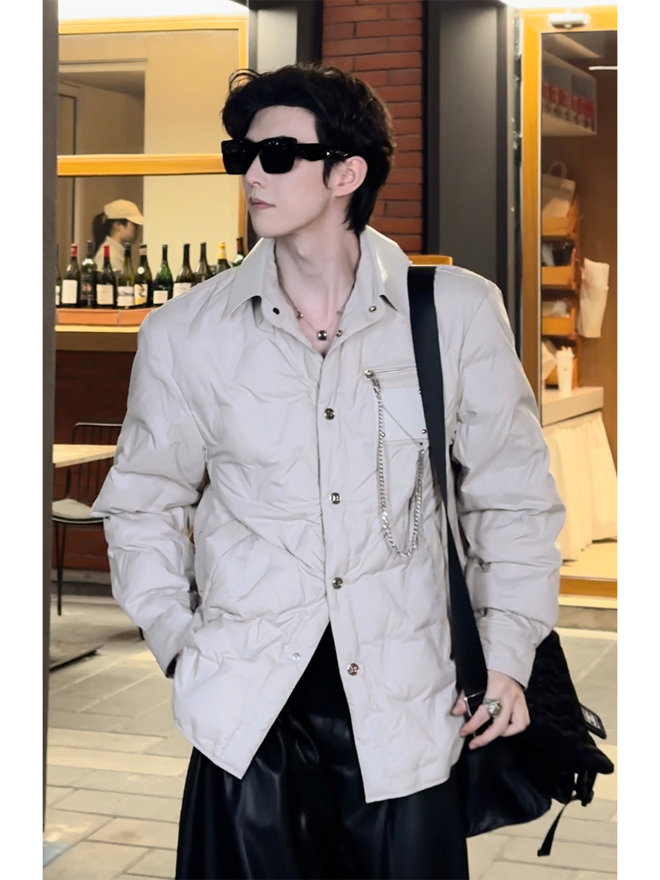 90% White Duck Down Jacket with Chain Decoration - Long Shirt-Style Coat for Winter 2024, Trendy 90s Inspired Outerwear 90% White Duck Down Jacket with Chain Decoration - Long Shirt-Style Coat for Winter 2024, Trendy 90s Inspired Outerwear