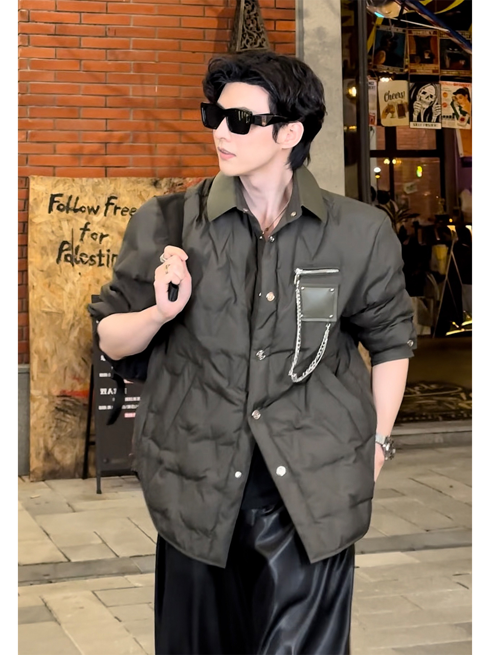 90% White Duck Down Jacket with Chain Decoration - Long Shirt-Style Coat for Winter 2024, Trendy 90s Inspired Outerwear 90% White Duck Down Jacket with Chain Decoration - Long Shirt-Style Coat for Winter 2024, Trendy 90s Inspired Outerwear