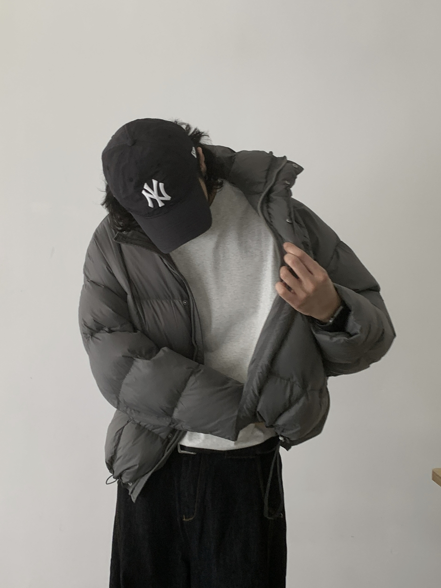 90s Vintage White Duck Down Loose Black Down Jacket for Unisex - Trendy Thick Stand Collar Coat