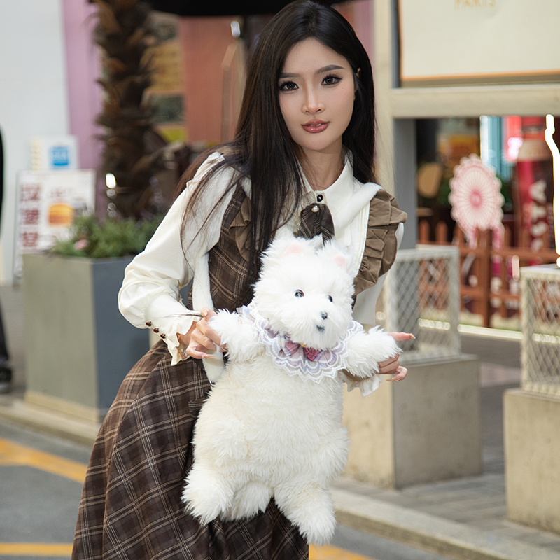Adorable Plush Cartoon West Highland White Terrier Backpack Doll Bag - Perfect Gift for Girlfriend's Birthday Adorable Plush Cartoon West Highland White Terrier Backpack Doll Bag - Perfect Gift for Girlfriend's Birthday
