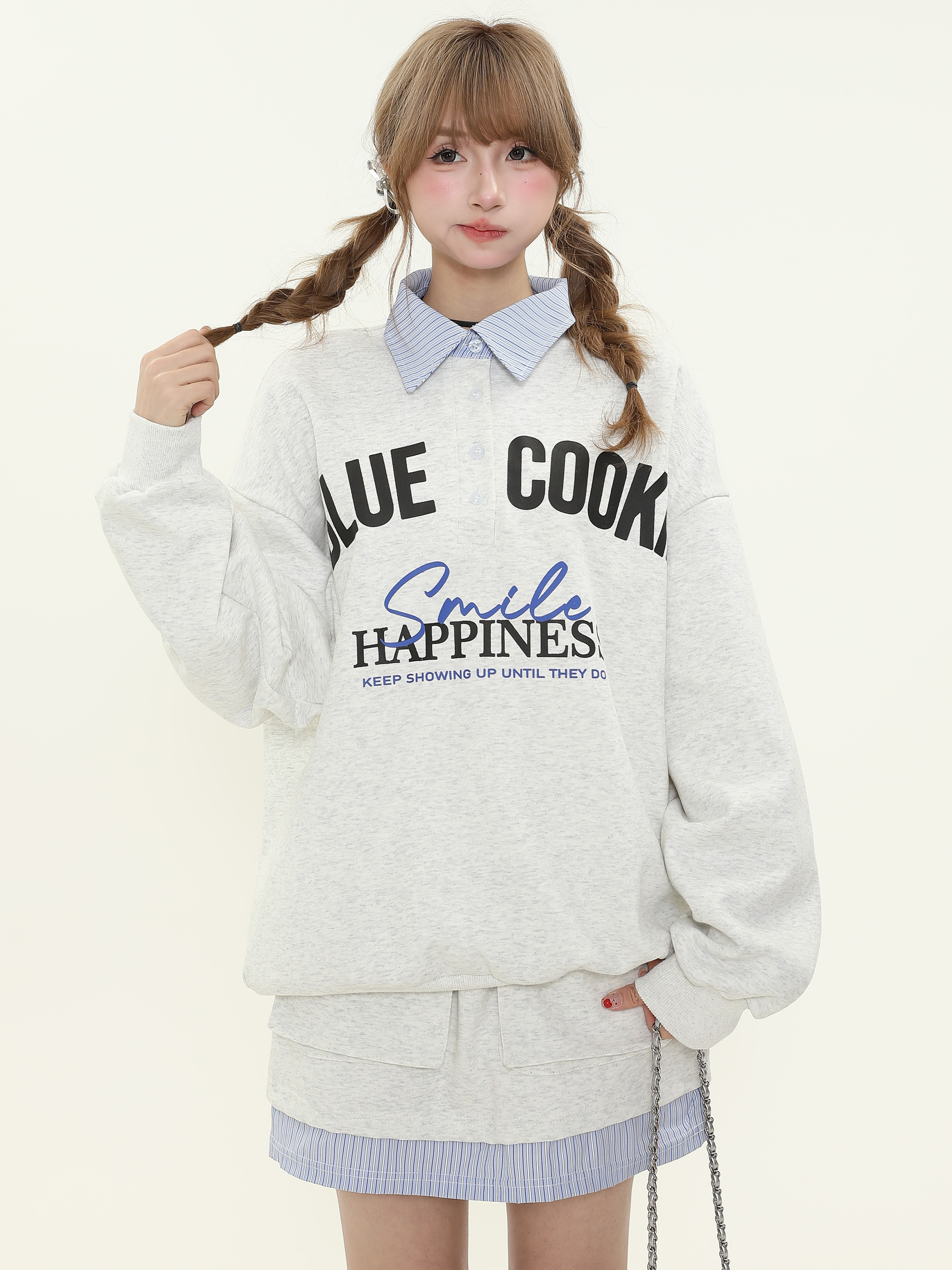 American College Style Letter Print Polo Collar Sweatshirt and Short Skirt Two-Piece Set for Women, Spring Autumn Fashion Outfit American College Style Letter Print Polo Collar Sweatshirt and Short Skirt Two-Piece Set for Women, Spring Autumn Fashion Outfit