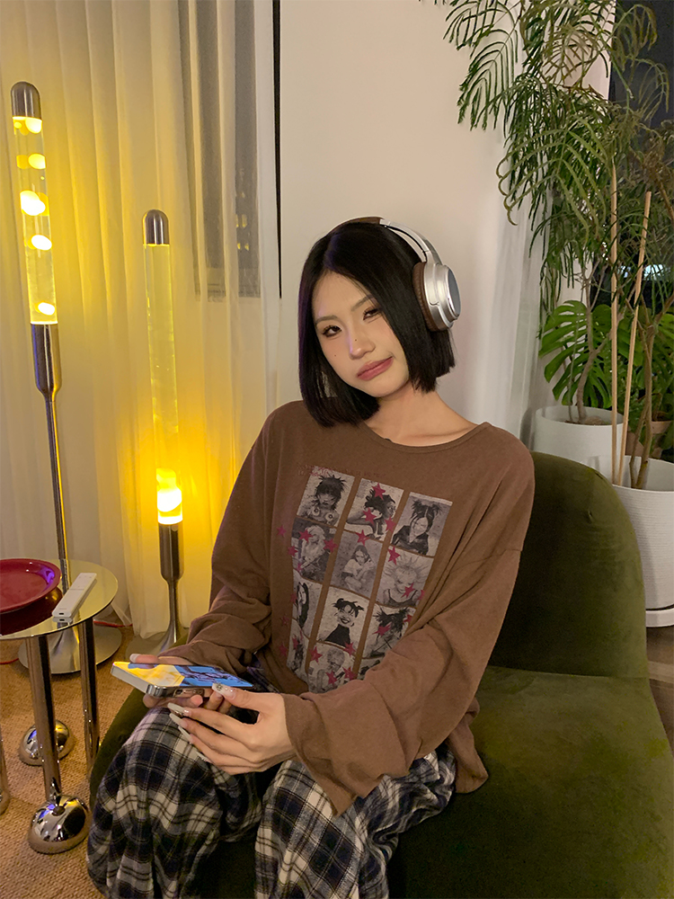 American Creative Portrait Printed Long Sleeve T-Shirt for Couples - Casual Loose Fit Top for Spring/Summer 2025 American Creative Portrait Printed Long Sleeve T-Shirt for Couples - Casual Loose Fit Top for Spring/Summer 2025