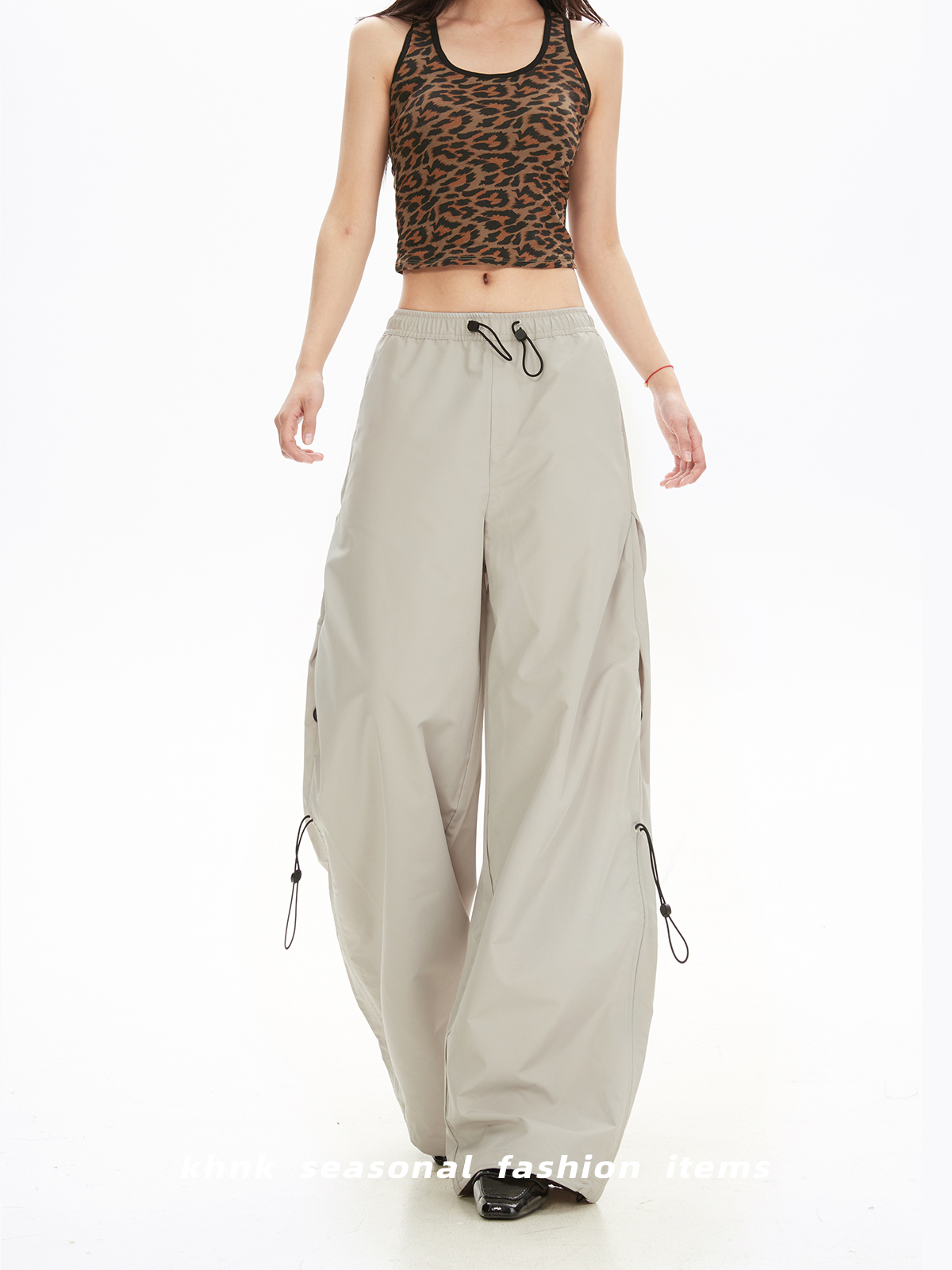 American Retro Brown High-Waisted Slim-Fit Cargo Pants for Women - Loose Casual Wide-Leg Trousers, 2025 Y2K Style