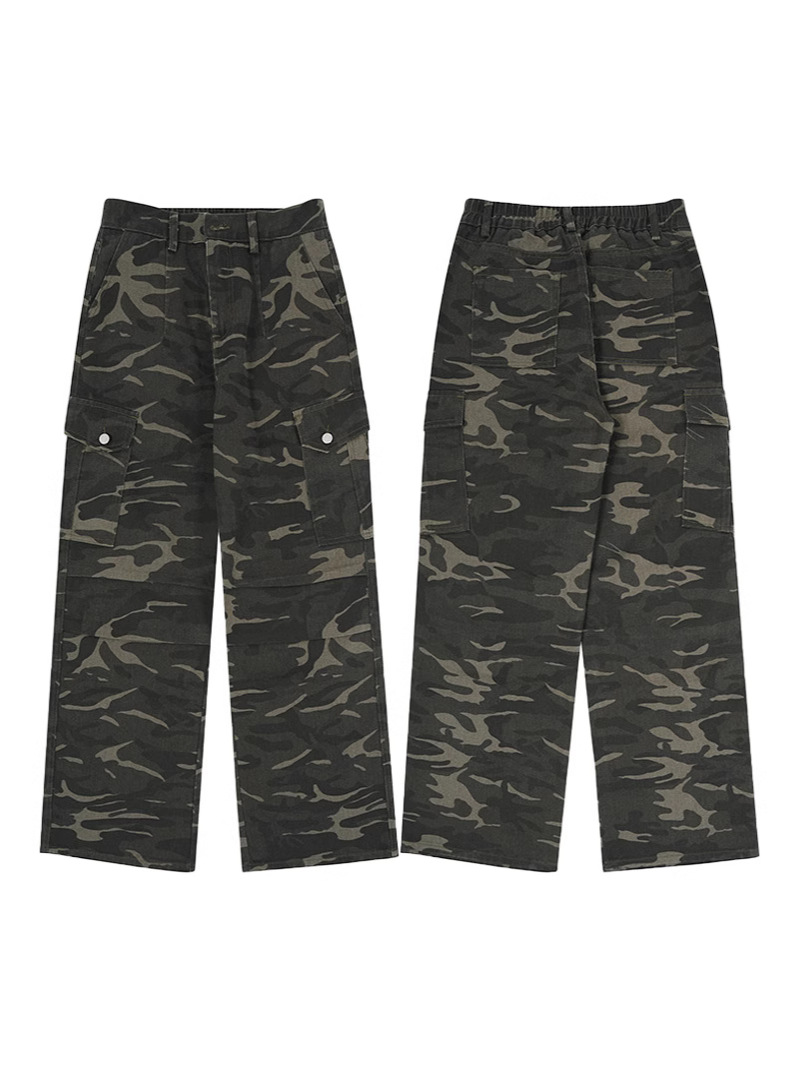 American Retro Camouflage Cargo Pants for Men - Loose Fit, Slightly Flared Straight-Leg, Multi-Pocket Casual Style