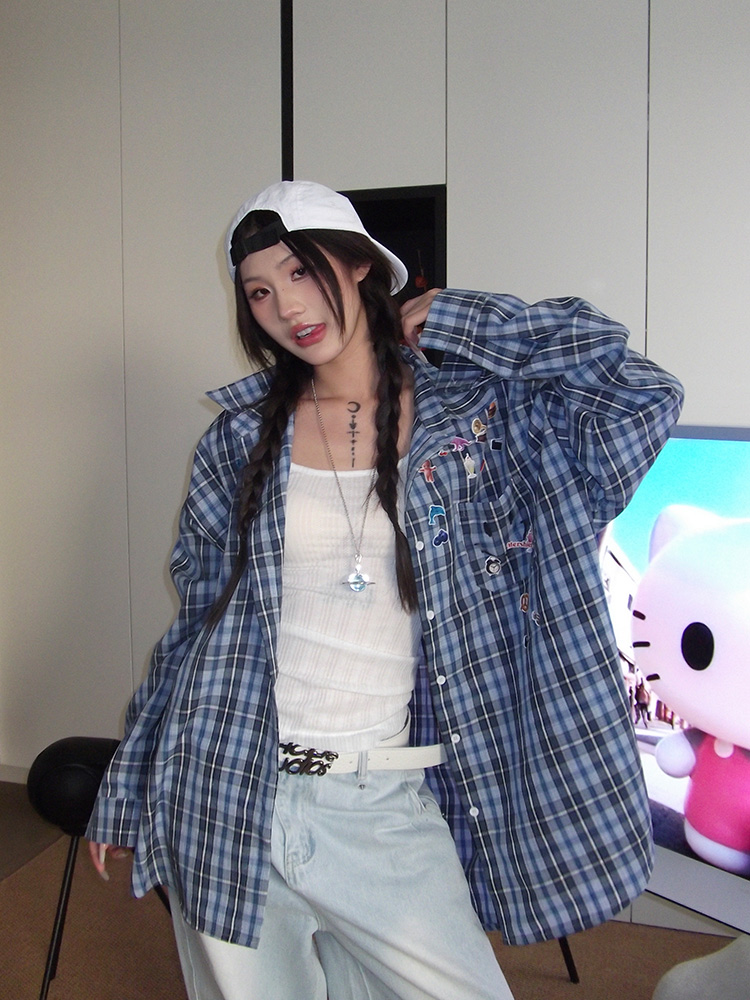 American Retro Cartoon Printed Long Sleeve Shirt for Men and Women - Casual Loose Fit Jacket Trend, Y2K Style