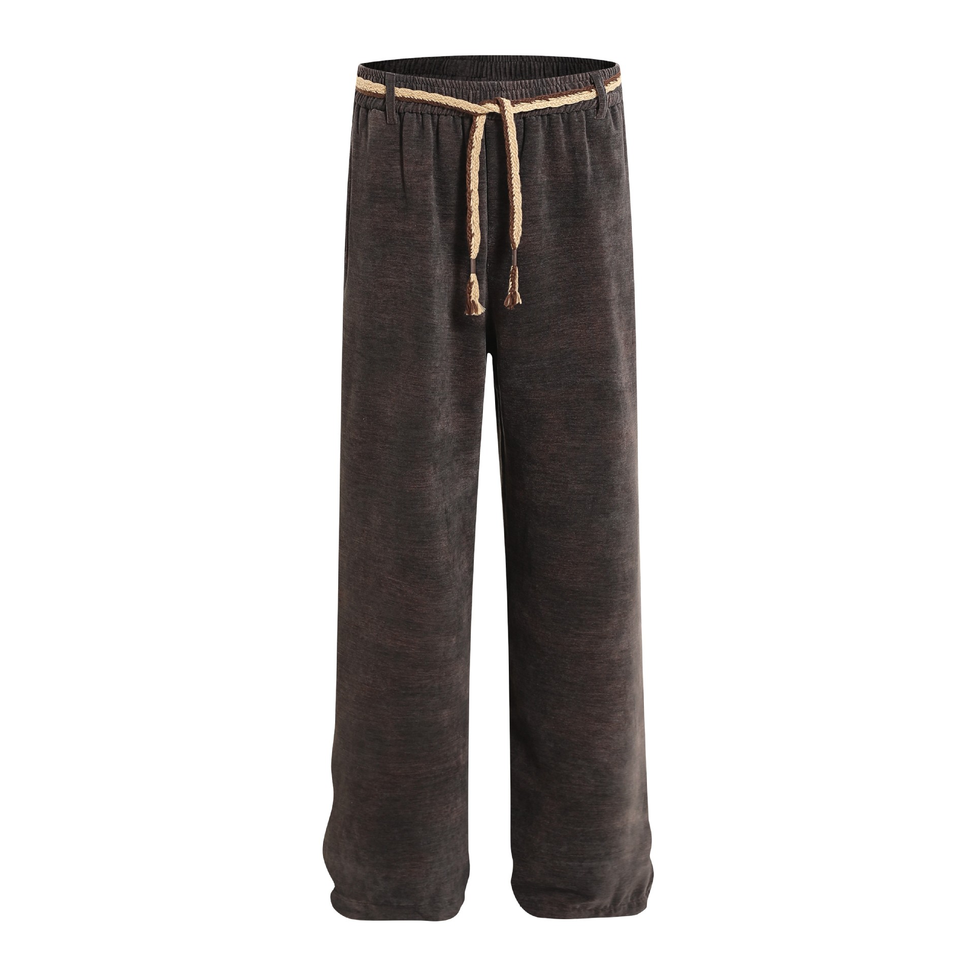 American Retro Coffee Color Drawstring Casual Pants for Women - Elastic Waist Long Sporty Trousers for Autumn Winter Dance