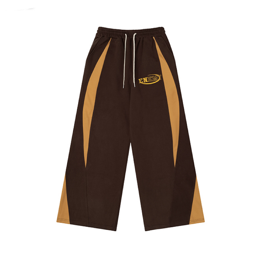 American Retro Coffee Color Spliced Sports Pants for Women - Casual Long Dance Performance Straight Leg Trousers