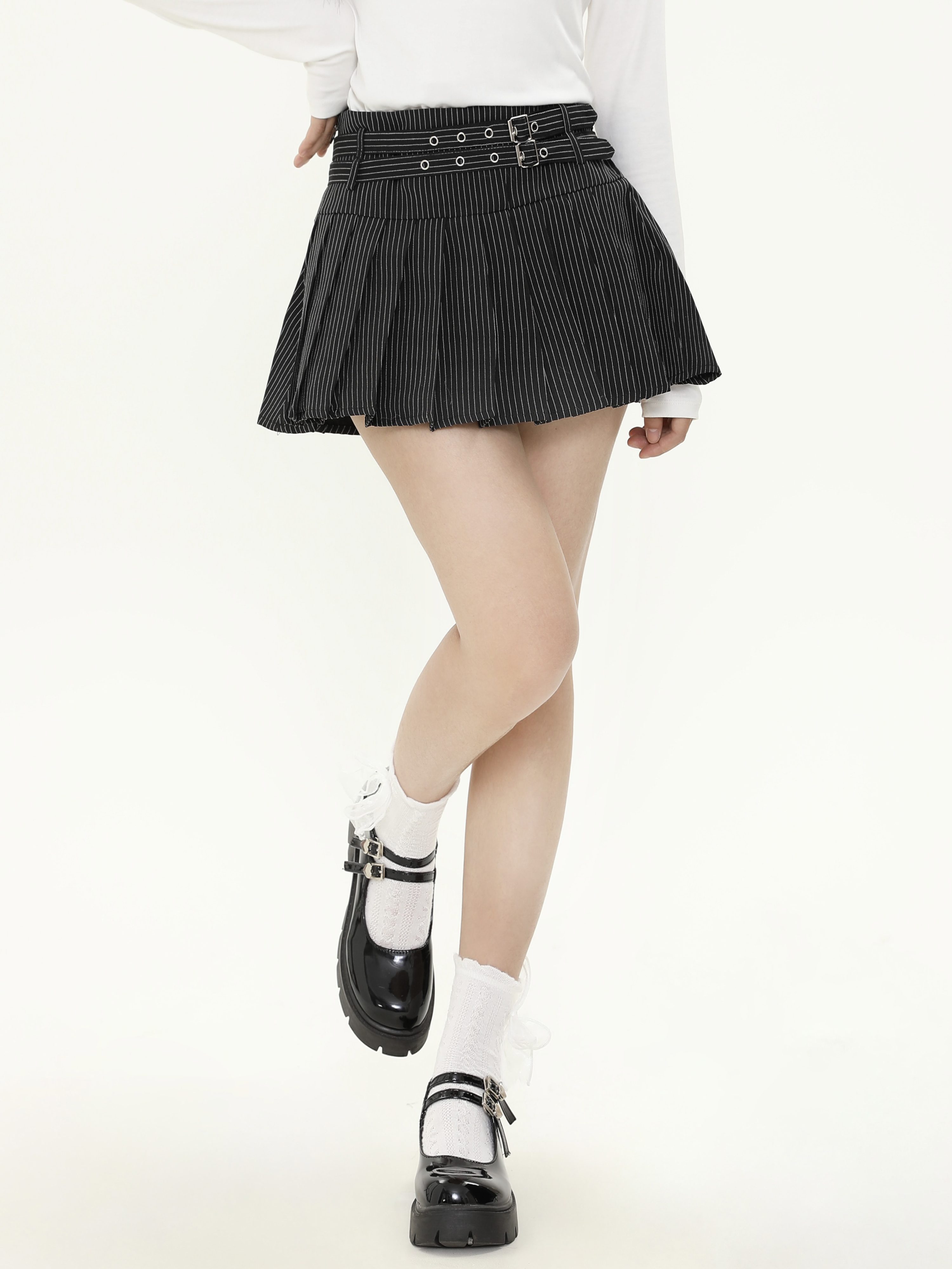 American Retro College Style Black Striped Pleated Midi Skirt for Women - Versatile and Slimming JK Skirt for Spring and Autumn Fashion