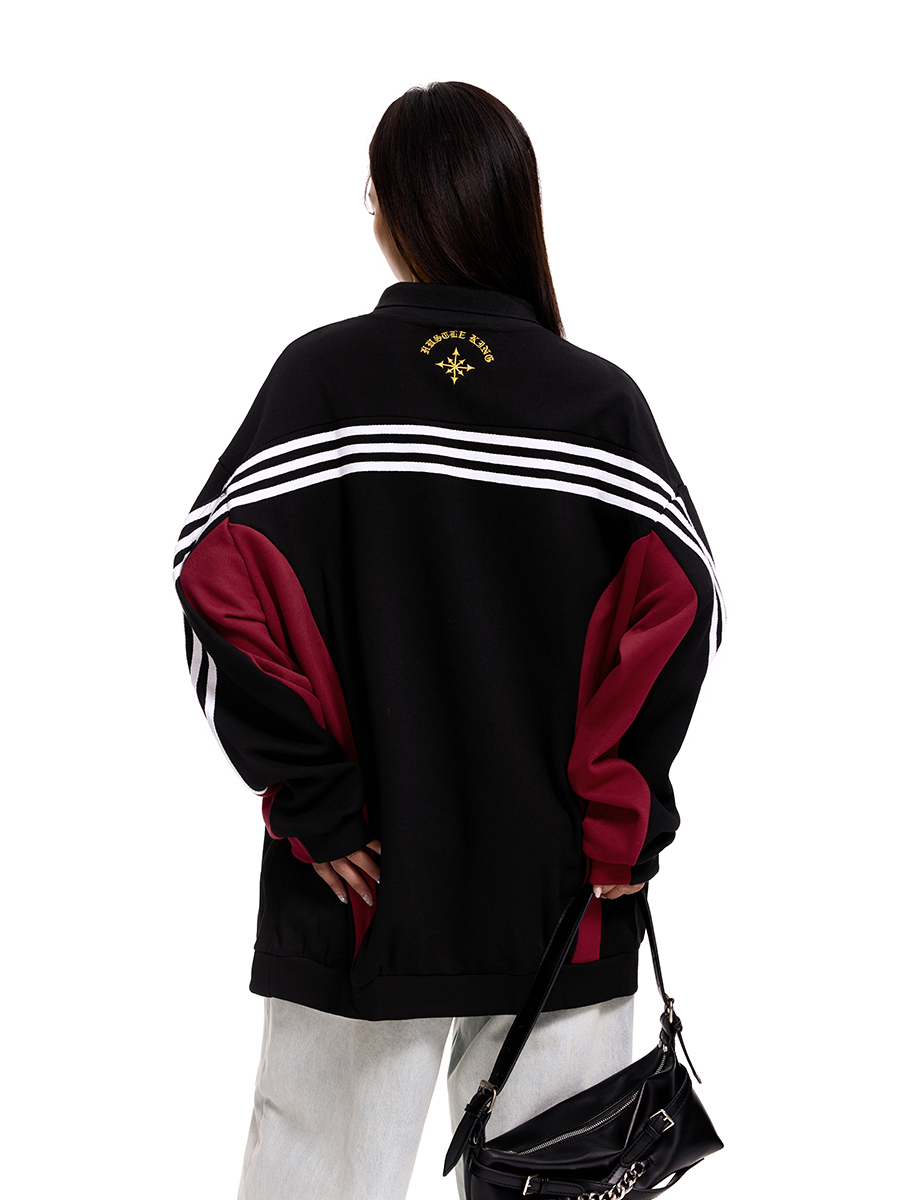 American Retro Color-Blocked Polo Collar Sweatshirt - Unisex Embroidered Sports Jersey Loose Fit Top American Retro Color-Blocked Polo Collar Sweatshirt - Unisex Embroidered Sports Jersey Loose Fit Top