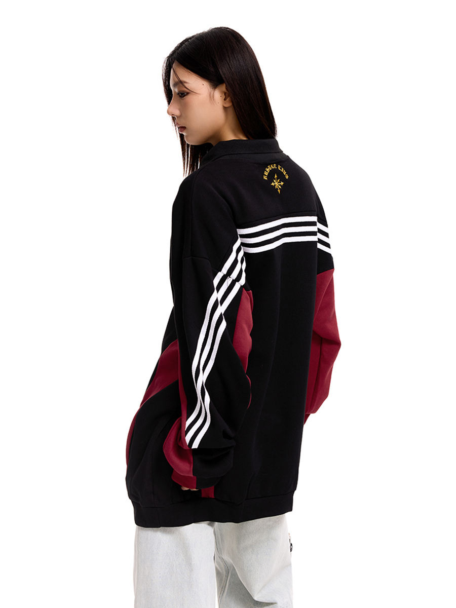 American Retro Color-Blocked Polo Collar Sweatshirt - Unisex Embroidered Sports Jersey Loose Fit Top American Retro Color-Blocked Polo Collar Sweatshirt - Unisex Embroidered Sports Jersey Loose Fit Top